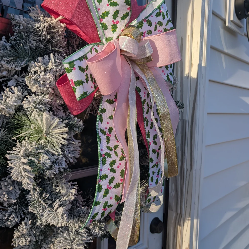 Festive Pink and Gold Holiday Wreath